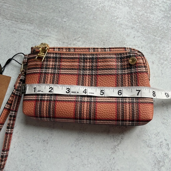Steve Madden Plaid Dual Zip Wristlet Clutch in Red and Brown - Picture 12 of 14